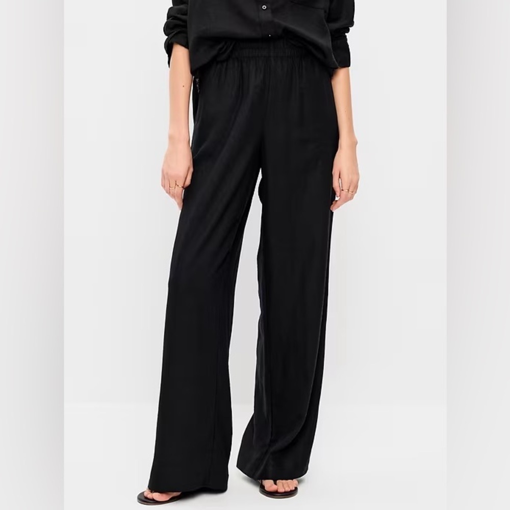 NWT! Old Navy Black High-Waisted Linen-Blend Super Wide-Leg Pants - 880214🎲
